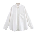Chemise ample en lin blanc pour femme avec poche de poitrine et design col classique - XS / Blanc