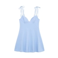 Light blue A-line mini dress with tie-up straps and bustier bodice design - XS / Light Blue
