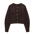 Dark brown women's knit cardigan with gold buttons and twin front pockets - S / Tops / Brown