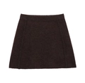 Short dark brown knit mini skirt with golden buttons and high-waisted A-line silhouette - S / Bottoms / Brown