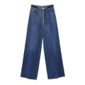 Jeans donna a gamba larga blu scuro con vita alta e accessorio cintura a catena d'oro - XS / Jeans a Gamba Larga