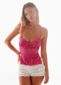 Close-up of pink sequin embroidery and delicate beadwork on a halter neck summer top - S / Rose Red