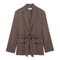 Blazer marron foncé pour femme avec ceinture et col à revers pour un look chic - XS / Blazers