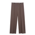 Pantalon large femme taille haute café avec boutons décoratifs et plis sur le devant - XS / Pantalon large