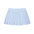 Détail d'une mini-jupe à rayures bleu clair avec passants de ceinture et tissu plissé - Jupe Bleue