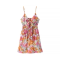 Floral print summer dress with front knot, spaghetti straps and lace hem details - S / Rainbow