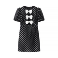 Vestido de mujer corte A con lunares, mangas abullonadas y lazos decorativos - S / Negro