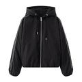 Veste bomber noire pour femme avec capuche à cordon et rayures blanches sur les manches - S / Noir