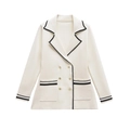 Damen Strickblazer in Creme mit zweireihigen Goldknöpfen und schwarzer Paspel - S / Weiß