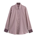 Damen Langarmhemd mit geometrischem Print und kontrastierendem Marine-Kragen - XS / Einzelnes Hemd (5920153491268)