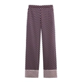 Lockere High-Waist Weitbein-Hose mit geometrischem Rautenmuster und Kontrastsaum - XS / Einzelne Hose (5920153491269)