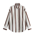 Camisa de manga larga de popelina a rayas marrones y blancas con botones en vista plana - XS / Rayas marrones