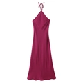 Elegantes rosenrotes Neckholder-Kleid mit rückenfreiem Design und seidiger Textur - S / Rosarot