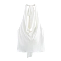 Eleganteres Neckholder-Top aus perlweißem Satin mit Wasserfallausschnitt und Rückenfrei - S / Weiß