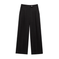 Women's high waist wide leg straight trousers in black with front pleats and side pockets - S / Black