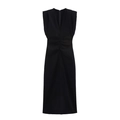 Elegante abito midi nero senza maniche con scollo a V e dettaglio arricciato in vita - S / Nero