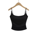 Dettaglio del top nero slim fit con spalline sottili e cuciture laterali arricciate - S / Nero