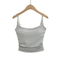 Top corto grigio attillato con spalline sottili e dettagli arricciati sui lati - S / Grigio