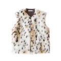 Detailaufnahme der Kunstpelz-Weste mit Leopardenmuster, Innenfutter und Plüschstruktur - XS / Leopardenprint