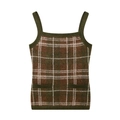 Vintage plaid knit camisole top with square neck and brown check pattern for women - S / Camisoles