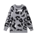 Women's crew neck leopard print long sleeve sweater in grey and black mohair knit - S / Gray
