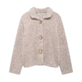 Women knit cardigan in light oatmeal with faux fur texture and gold flower buttons - S / Milk Coffee