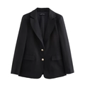 Giacca blazer nera sfiancata da donna con bottoni dorati metallici e revers classico - XS / Nero