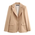 Blazer slim kaki da donna con bottoni dorati e risvolti a dente per autunno inverno - XS / Cachi