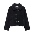 Veste courte en polaire sherpa noire pour femme avec col revers et boutons à bascule - XS / Noir