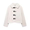 Veste courte en polaire blanc cassé pour femme avec boucles élégantes en cuir noir - XS / Blanc Cassé
