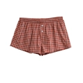 Pantaloncini da casa a scacchi rossi e bianchi con elastico in vita e bottoni frontali - S / Rosso