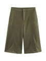 Army green high-waisted suede wide-leg shorts with vertical stitching design - S / Bottoms / Army Green