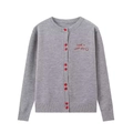 Cardigan in maglia grigia con bottoni rossi e ricamo 'have a nice day' su sfondo bianco - S / Grigio
