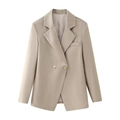 Dames blazer in licht kaki met dubbele rij knopen en gestructureerde schoudervullingen - S / Broken Wit