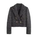 Dames korte tweed blazer in zwart-wit met dubbele rij gouden knopen en textuur - XS / Zwart en wit gemengd