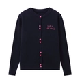 Cardigan da donna in maglia blu scuro con bottoni a cuore e ricamo rosa - S / Blu navy