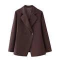 Donkerbruine getailleerde damesblazer met klassieke revers en dubbele knoopsluiting - S / Bordeauxrood