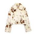 Women's faux fur jacket with stylish brown cow print pattern and white zipper closure - XS / Cow Print (As Pictured)