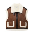 Women's brown faux suede vest with off-white shearling lining and large pockets - XS / Brown