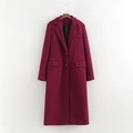Women's slim fit burgundy long wool coat with classic lapels and flap pockets - S / Dark Red