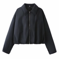 Chaqueta bomber corta negra para mujer con cuello de solapa y cremallera - XS / Negro