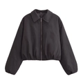 Women's chic black short puffer jacket with full-length zipper and collar - XS / Black