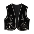 Ethnic style black velvet vest with intricate silver floral sequin embroidery for women - XS / Black