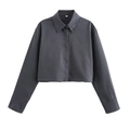 Dettaglio del colletto di una camicia corta grigio antracite con etichetta S e tessuto liscio - XS / Blazer Grigio