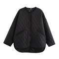Women's black quilted diamond jacket with snap buttons and high-low curved hemline - S / Black