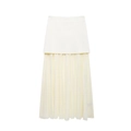 Gonna lunga da donna in maglia a pieghe patchwork, stile elegante bianco e giallo - S / Bianco Sporco