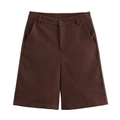 Vista dettagliata dei pantaloncini marrone scuro a vita alta con tasche laterali - Pantaloncini Marrone Scuro