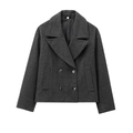 Donkergrijze wollen korte jas voor dames met dubbele rij knopen en reverskraag detail - XS / donkergrijs