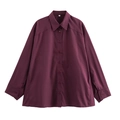 Flat lay of a burgundy long-sleeve button-down shirt with a classic collar and relaxed fit - S / Burgundy