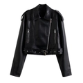 Chaqueta motera clásica de cuero sintético negro con cremalleras y cinturón ajustable - XS / Negro